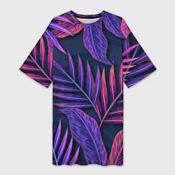 Футболка женская длинная Neon Tropical plants pattern, цвет: 3D-принт