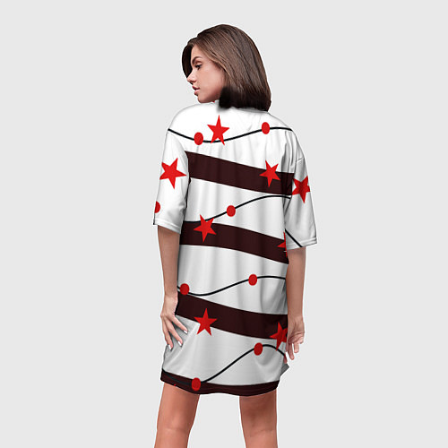 Женская длинная футболка Красные Звезды На Волнах / 3D-принт – фото 4