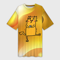 Женская длинная футболка Строгий кот занимается йогой