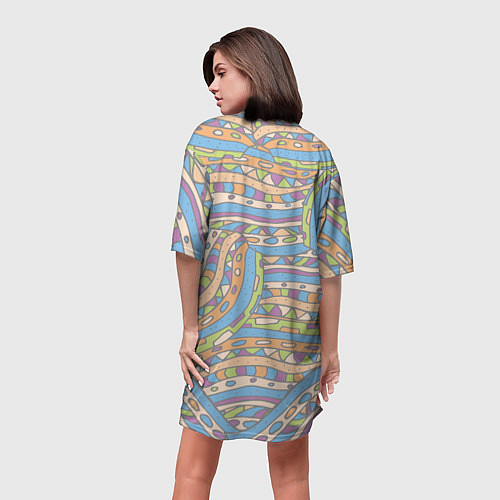 Женская длинная футболка Разноцветный геометрический узор в стиле дудл / 3D-принт – фото 4