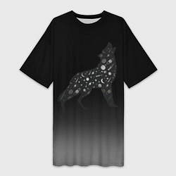 Футболка женская длинная Звездный черный волк, цвет: 3D-принт