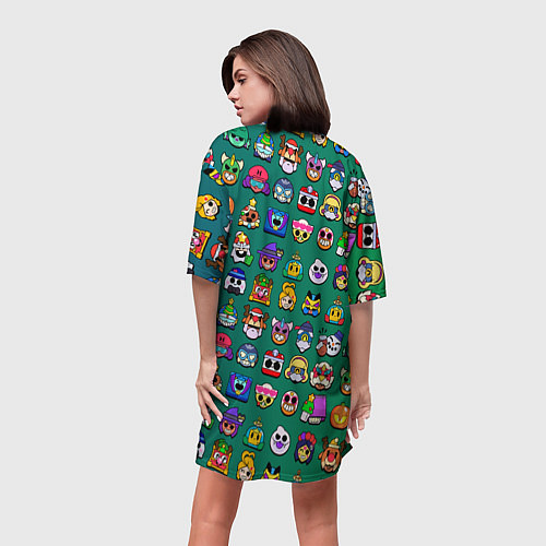 Женская длинная футболка Значки на скины Бравл Старс Brawl Зеленый градиент / 3D-принт – фото 4
