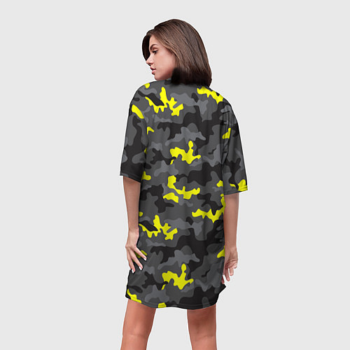 Женская длинная футболка Камуфляж Серо-Чёрный / 3D-принт – фото 4