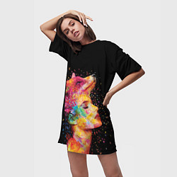 Футболка женская длинная Девушка -лиса, цвет: 3D-принт — фото 2