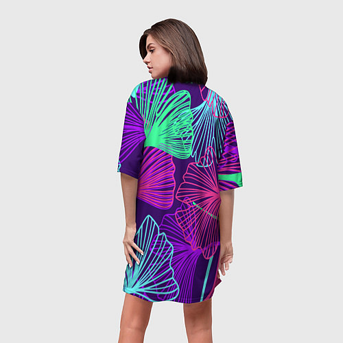 Женская длинная футболка Neon color pattern Fashion 2023 / 3D-принт – фото 4