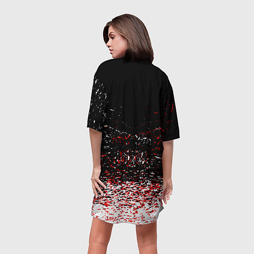 Женская длинная футболка Gears tactics белые красные брызги / 3D-принт – фото 4