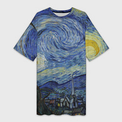 Женская длинная футболка Звездная ночь Ван Гога
