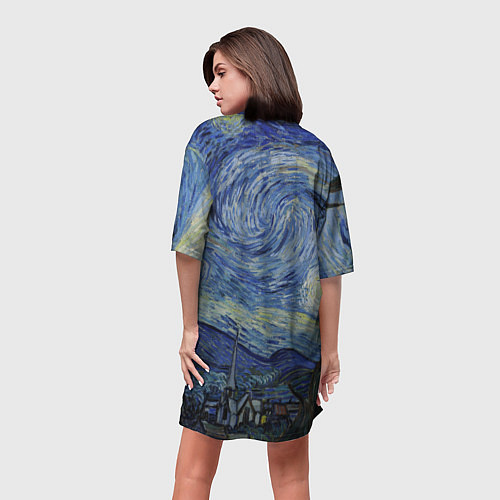 Женская длинная футболка Звездная ночь Ван Гога / 3D-принт – фото 4