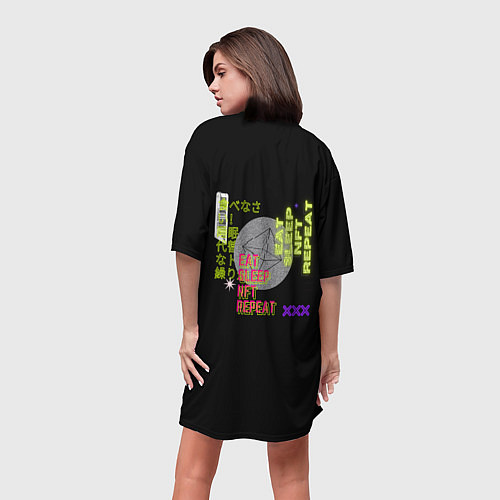 Женская длинная футболка Eat, sleep, nft, repeat, неоновый текст / 3D-принт – фото 4