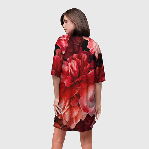 Женская длинная футболка Цветы Красные Пионы / 3D-принт – фото 4