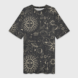 Женская длинная футболка Небесные тела, созвездия, солнце, космос, мистика
