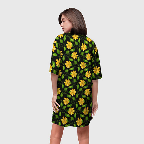 Женская длинная футболка Желтые цветочки паттерн / 3D-принт – фото 4