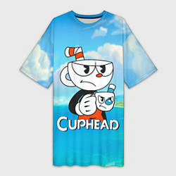 Женская длинная футболка Cuphead сердитая чашечка