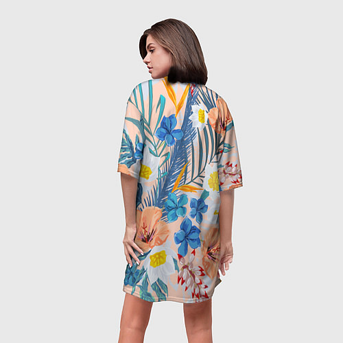 Женская длинная футболка Цветы Яркие Тропические / 3D-принт – фото 4