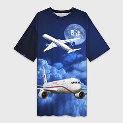Женская длинная футболка Пассажирский самолет Ту-214