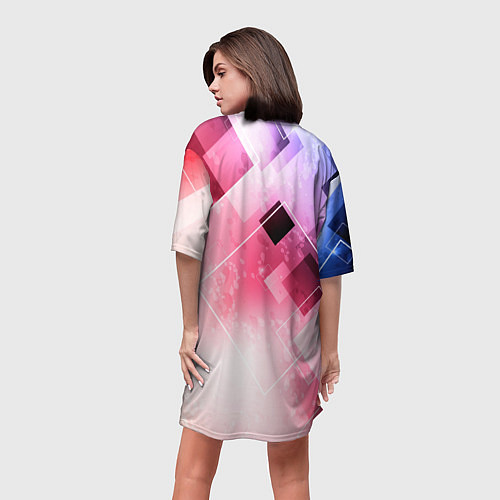 Женская длинная футболка Розово-голубая абстрактная геометрия / 3D-принт – фото 4