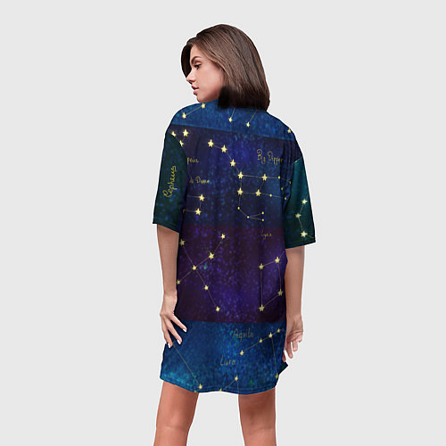 Женская длинная футболка Самые известные созвездия Северного полушария лето / 3D-принт – фото 4