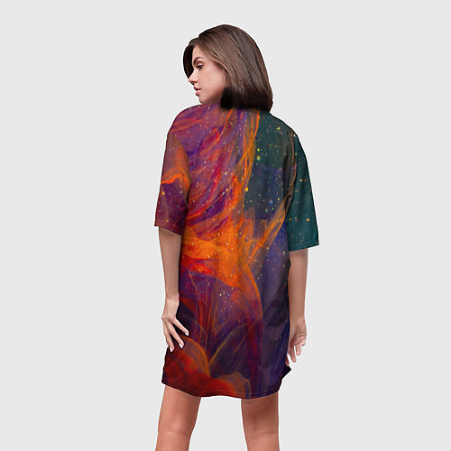 Женская длинная футболка Разноцветный абстрактный дым / 3D-принт – фото 4