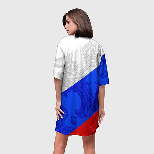 Женская длинная футболка RUSSIA - SPORTWEAR - ТРИКОЛОР / 3D-принт – фото 4