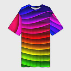 Футболка женская длинная Color line neon pattern Abstraction Summer 2023, цвет: 3D-принт