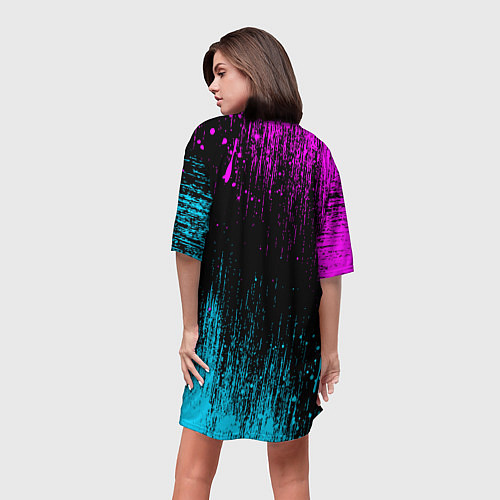 Женская длинная футболка The prodigy neon / 3D-принт – фото 4