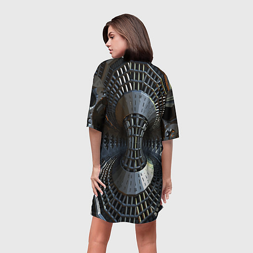 Женская длинная футболка Механистический индустриальный паттерн Броня Mecha / 3D-принт – фото 4