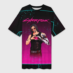 Женская длинная футболка Романтичный Johnny Cyberpunk2077