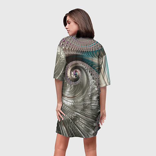Женская длинная футболка Fractal pattern Spiral Серебристый фрактал спираль / 3D-принт – фото 4