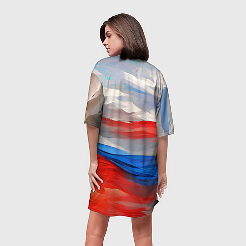Женская длинная футболка Флаг России в красках / 3D-принт – фото 4