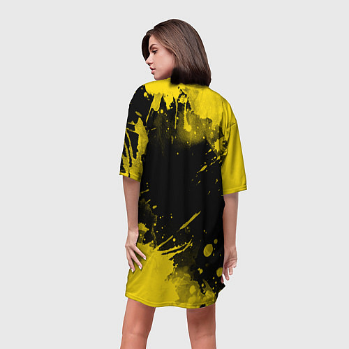 Женская длинная футболка СУБАРУ - SUBARU Желтые пятна / 3D-принт – фото 4