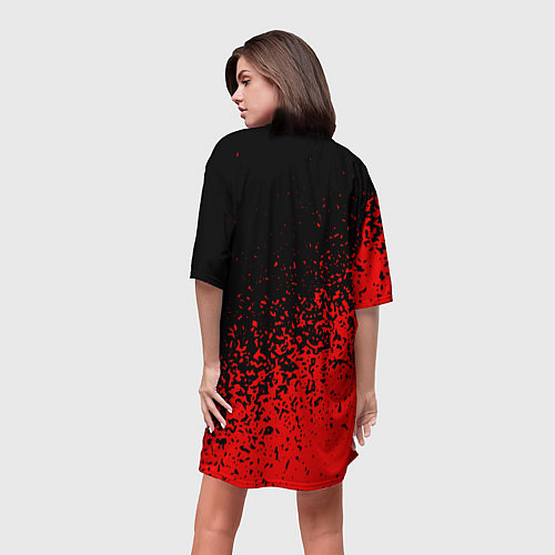 Женская длинная футболка Алиса красные брызги / 3D-принт – фото 4