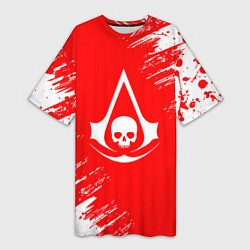 Женская длинная футболка Assassins creed череп красные брызги