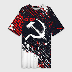 Женская длинная футболка USSR - СССР - СЕРП И МОЛОТ - КРАСКА