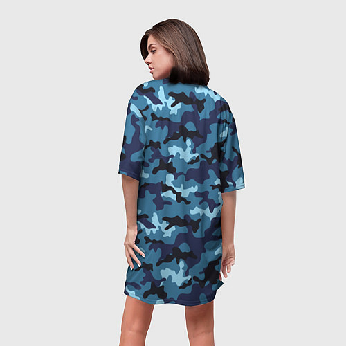 Женская длинная футболка Камуфляж Тёмно-Синий Camouflage Dark-Blue / 3D-принт – фото 4