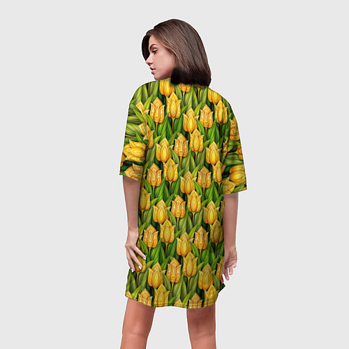 Женская длинная футболка Желтые тюльпаны паттерн / 3D-принт – фото 4