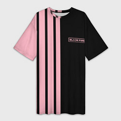 Футболка женская длинная BLACKPINK HALF BLACK-PINK MINI LOGO, цвет: 3D-принт