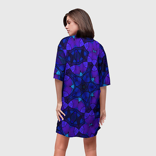 Женская длинная футболка Калейдоскоп -геометрический сине-фиолетовый узор / 3D-принт – фото 4