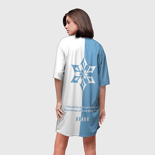 Женская длинная футболка KAMISATO AYAKA КАМИСАТО АЯКА / 3D-принт – фото 4
