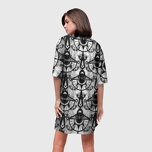 Женская длинная футболка В черно-серых тонах геометрический узор / 3D-принт – фото 4
