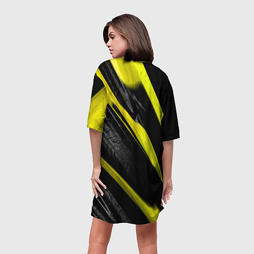Женская длинная футболка Жёлтая и Чёрная Масляная Краска / 3D-принт – фото 4