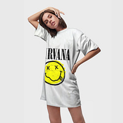 Футболка женская длинная Nirvana логотип гранж, цвет: 3D-принт — фото 2