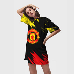 Футболка женская длинная Manchester united Texture, цвет: 3D-принт — фото 2
