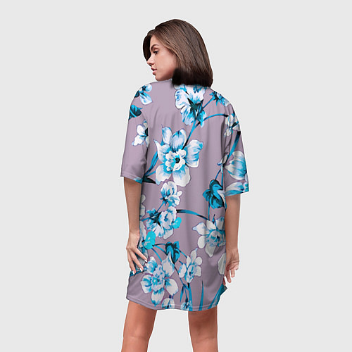 Женская длинная футболка Летний стилизованный цветочный паттерн / 3D-принт – фото 4