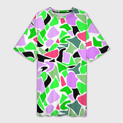 Футболка женская длинная Abstract pattern green pink spots, цвет: 3D-принт