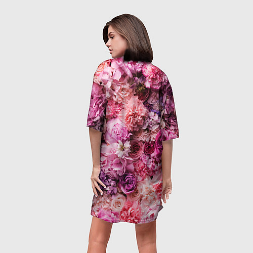 Женская длинная футболка BOUQUET OF VARIOUS FLOWERS / 3D-принт – фото 4