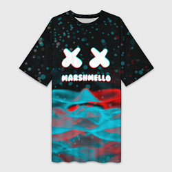 Футболка женская длинная Marshmello logo крапинки, цвет: 3D-принт