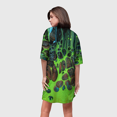 Женская длинная футболка Неоновый песок и камни - Зелёный / 3D-принт – фото 4