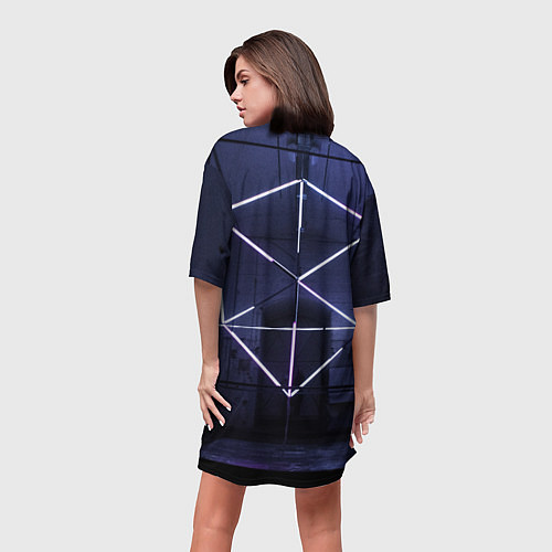 Женская длинная футболка Неоновый прерывистый куб во тьме - Фиолетовый / 3D-принт – фото 4