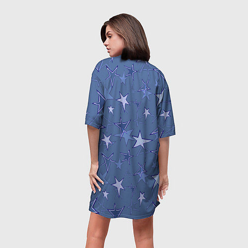 Женская длинная футболка Gray-Blue Star Pattern / 3D-принт – фото 4