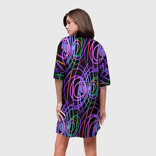 Женская длинная футболка Неоновые круги и линии - Фиолетовый / 3D-принт – фото 4